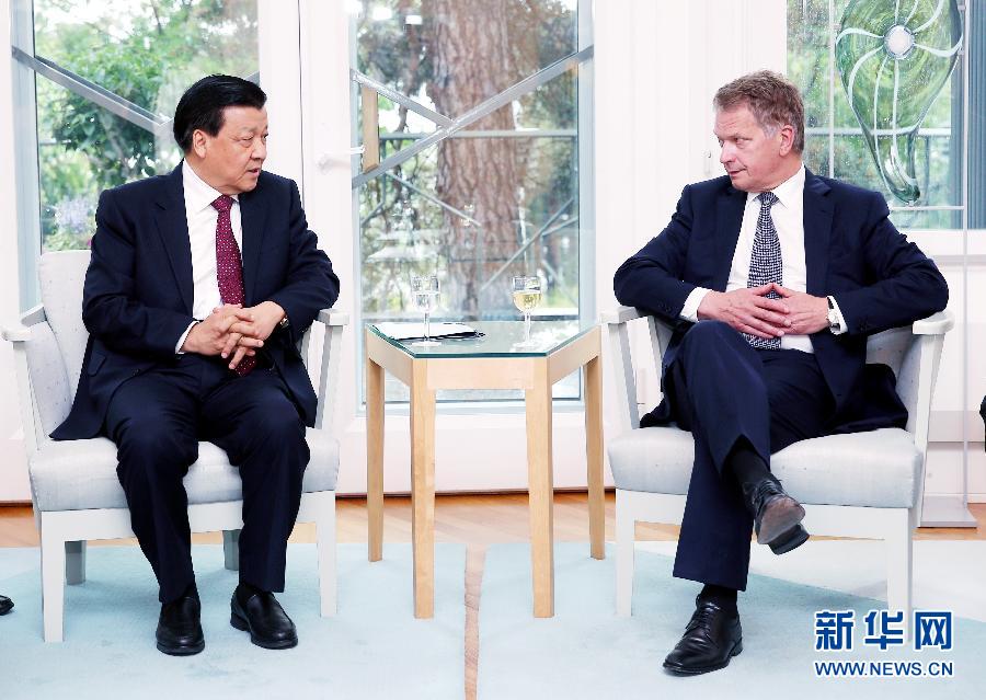 6月12日，中共中央政治局常委、中央書記處書記劉云山在赫爾辛基會見芬蘭總統(tǒng)尼尼斯特。 新華社記者姚大偉攝 