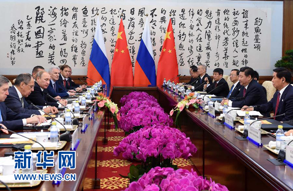 11月9日，中國國家主席習(xí)近平在北京釣魚臺(tái)國賓館會(huì)見俄羅斯總統(tǒng)普京。新華社記者 饒愛民 攝